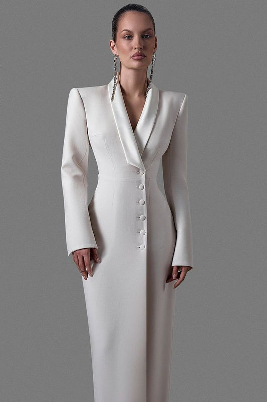 Suiting Fabric Maxi Tuxedo Dress