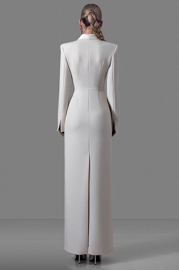 Suiting Fabric Maxi Tuxedo Dress