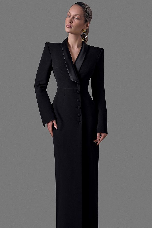 Suiting Fabric Maxi Tuxedo Dress