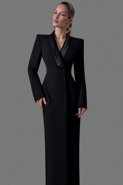 Suiting Fabric Maxi Tuxedo Dress