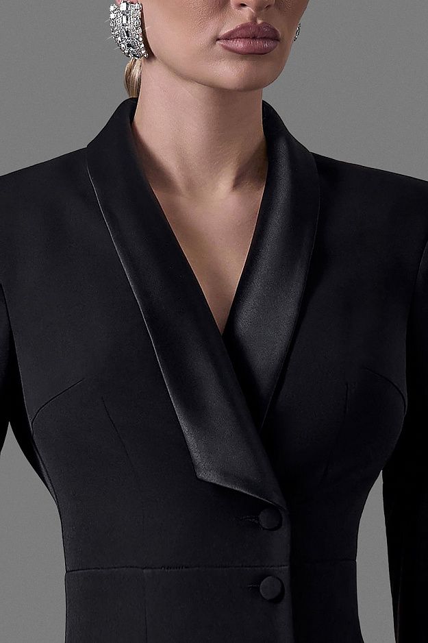 Suiting Fabric Maxi Tuxedo Dress