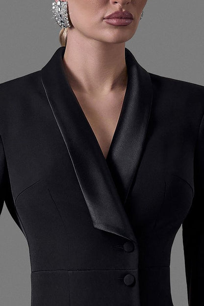 Suiting Fabric Maxi Tuxedo Dress