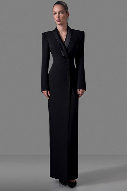 Suiting Fabric Maxi Tuxedo Dress