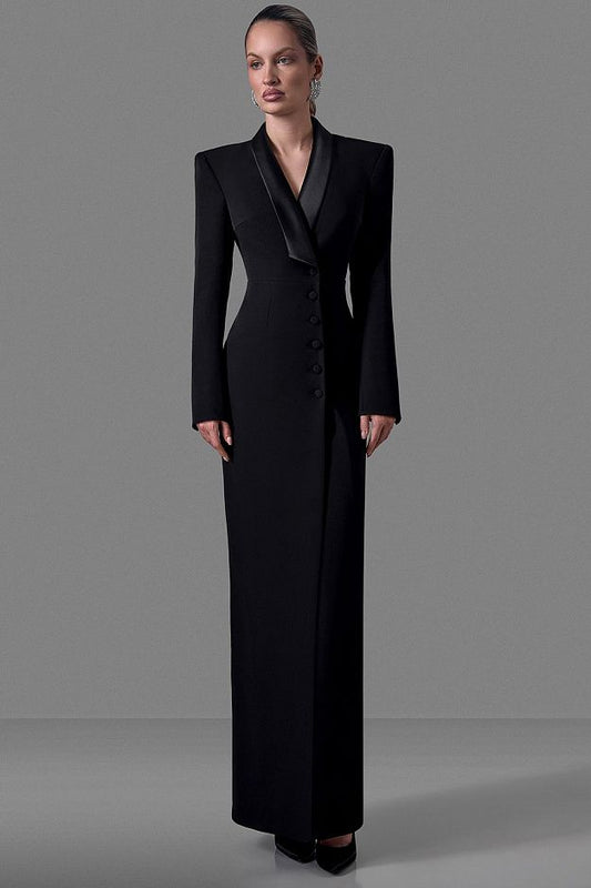Suiting Fabric Maxi Tuxedo Dress