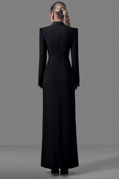 Suiting Fabric Maxi Tuxedo Dress