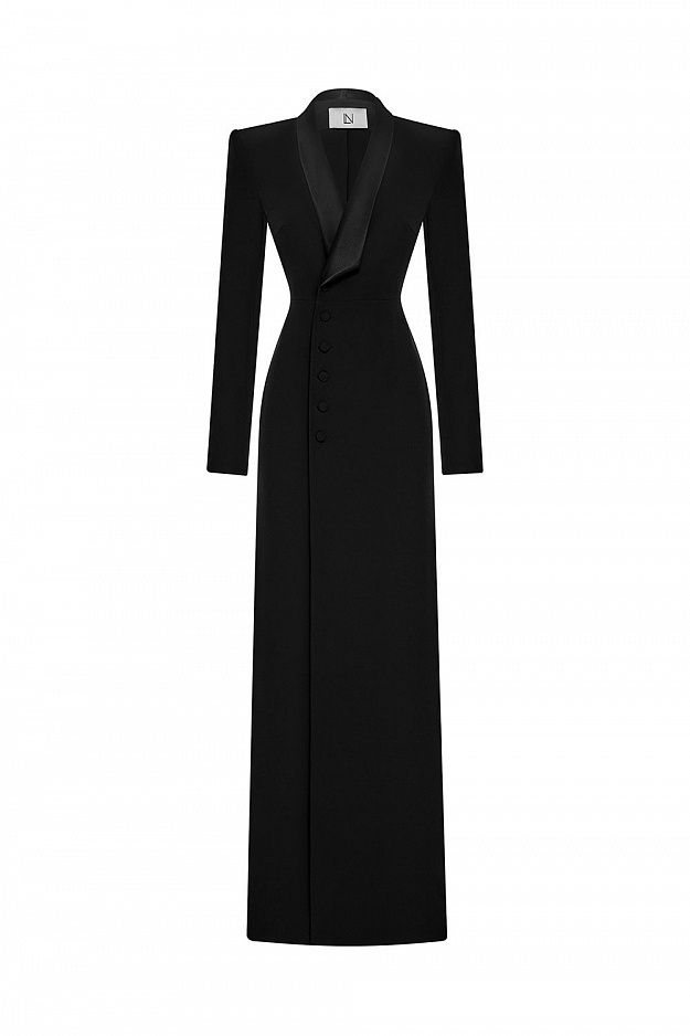 Suiting Fabric Maxi Tuxedo Dress