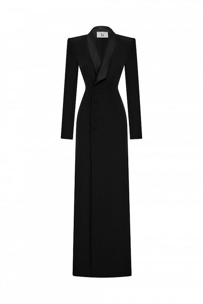 Suiting Fabric Maxi Tuxedo Dress