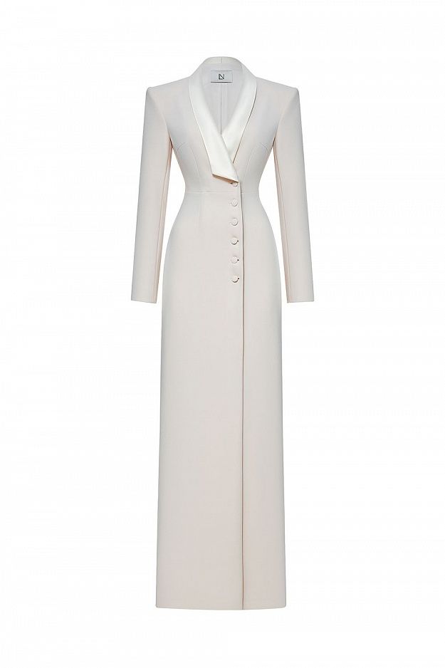 Suiting Fabric Maxi Tuxedo Dress