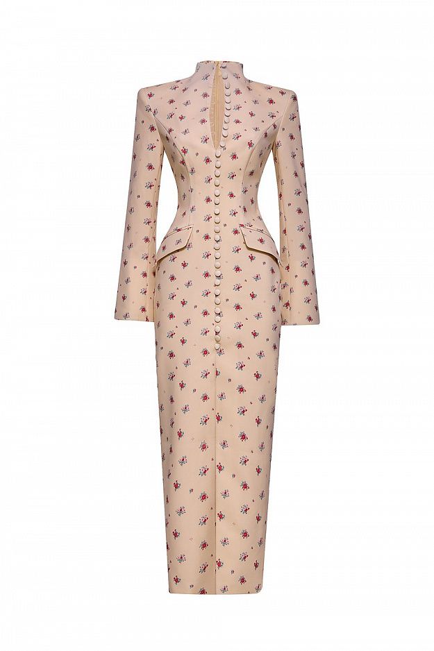 Fitted Midi Dress with Button Front