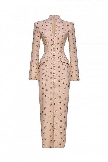 Fitted Midi Dress with Button Front