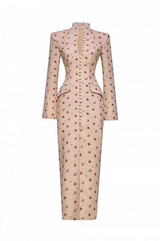 Fitted Midi Dress with Button Front