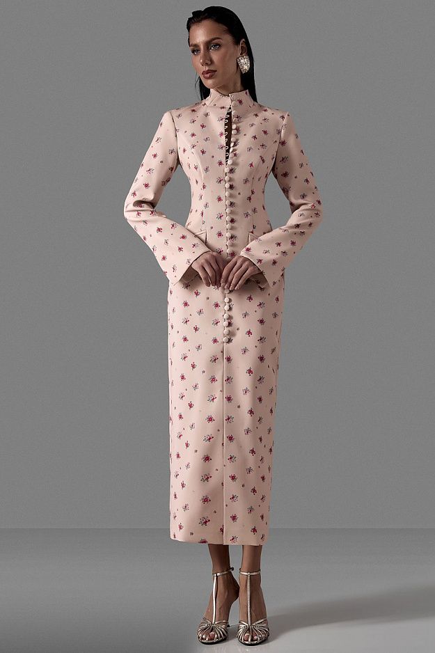 Fitted Midi Dress with Button Front