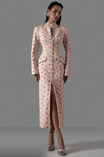 Fitted Midi Dress with Button Front