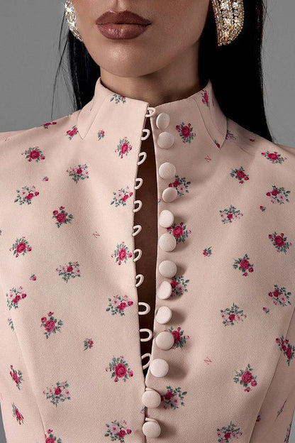 Fitted Midi Dress with Button Front