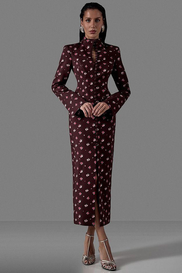 Fitted Midi Dress with Button Front