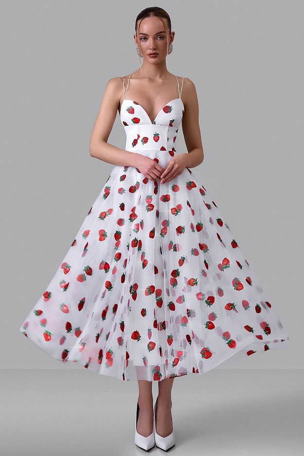 Strawberry Embroidered Midi Dress