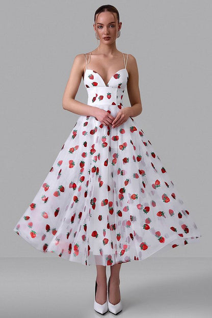 Strawberry Embroidered Midi Dress