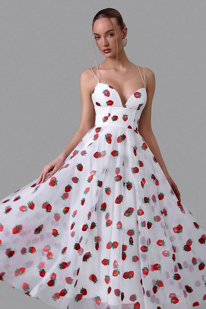 Strawberry Embroidered Midi Dress