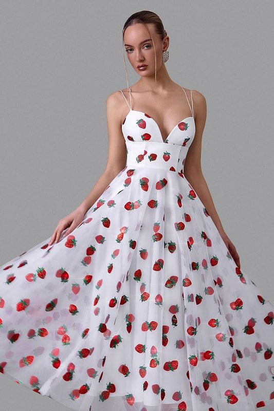 Strawberry Embroidered Midi Dress