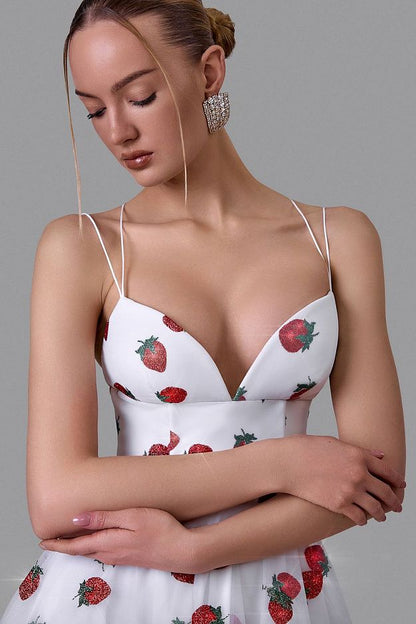 Strawberry Embroidered Midi Dress