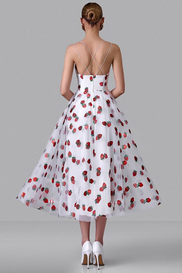 Strawberry Embroidered Midi Dress