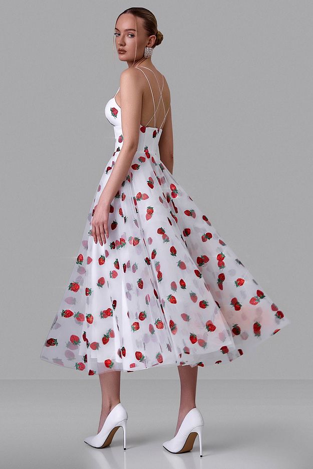 Strawberry Embroidered Midi Dress