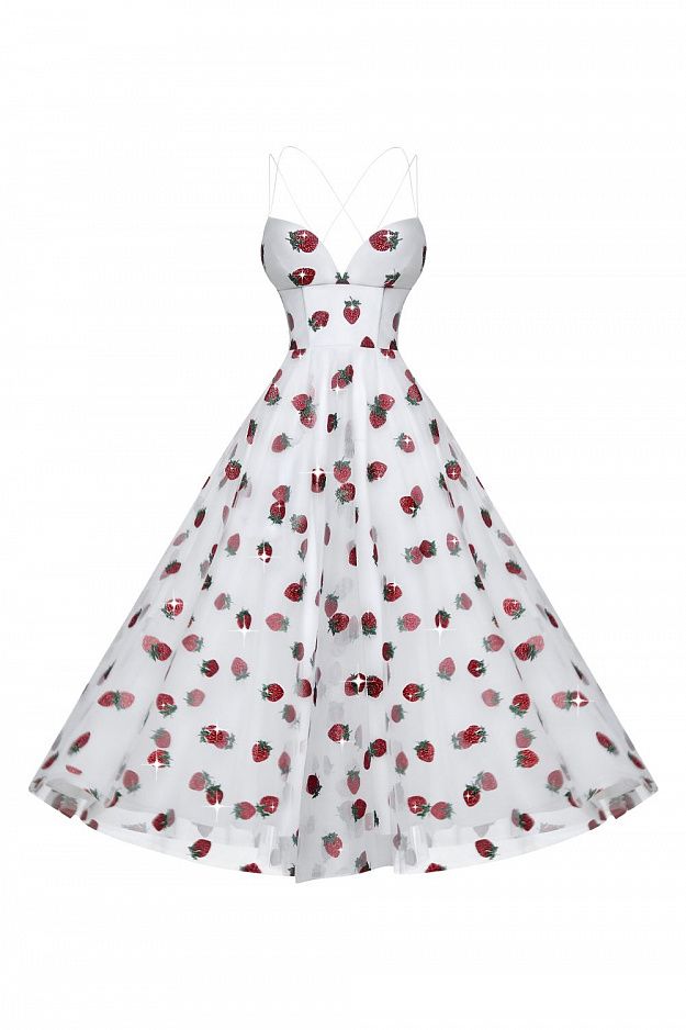 Strawberry Embroidered Midi Dress