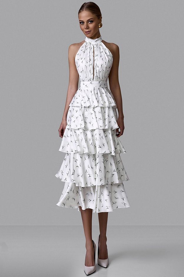 Tiered Halter Midi Dress