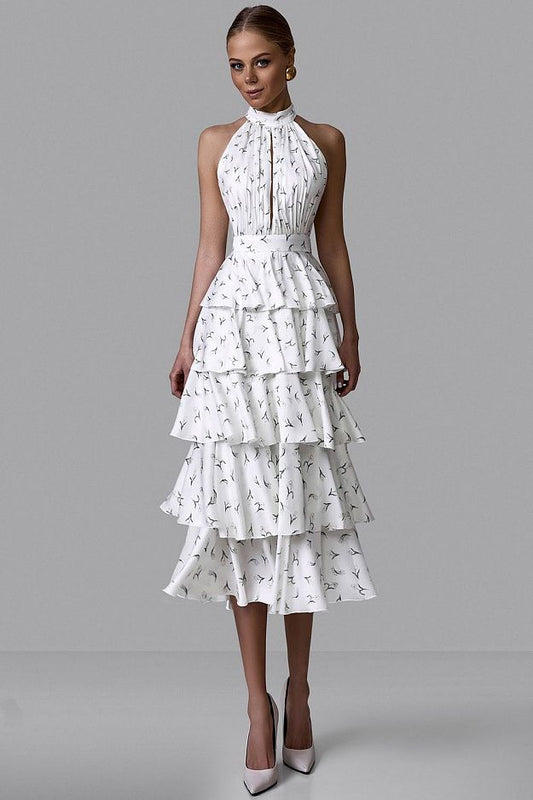 Tiered Halter Midi Dress
