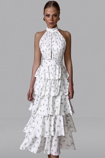 Tiered Halter Midi Dress