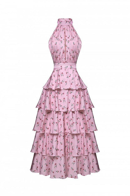 Tiered Halter Midi Dress