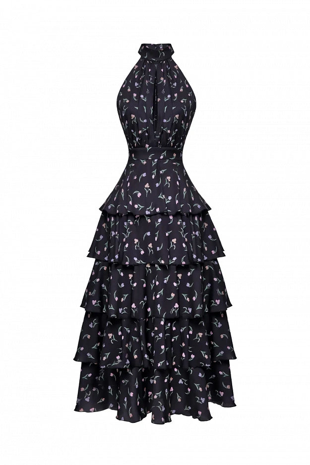 Tiered Halter Midi Dress