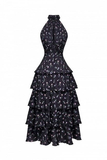 Tiered Halter Midi Dress