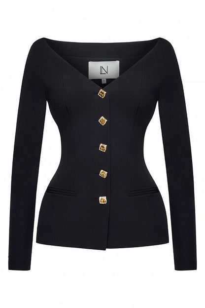Fitted Blazer with Statement Neckline