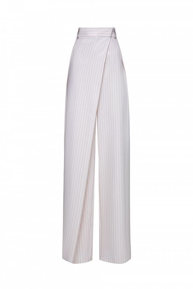 High-Waisted Striped Wrap Trousers