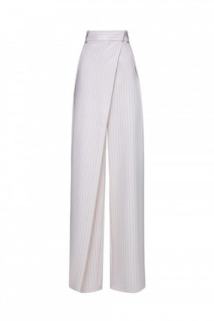 High-Waisted Striped Wrap Trousers