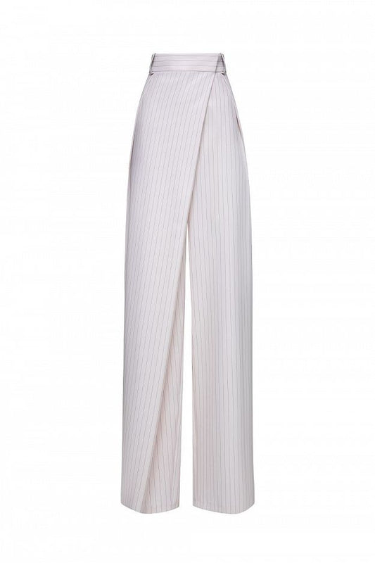 High-Waisted Striped Wrap Trousers