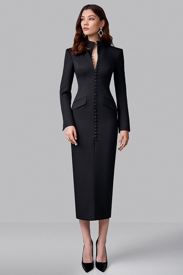 Fitted Midi Dress with Button Front