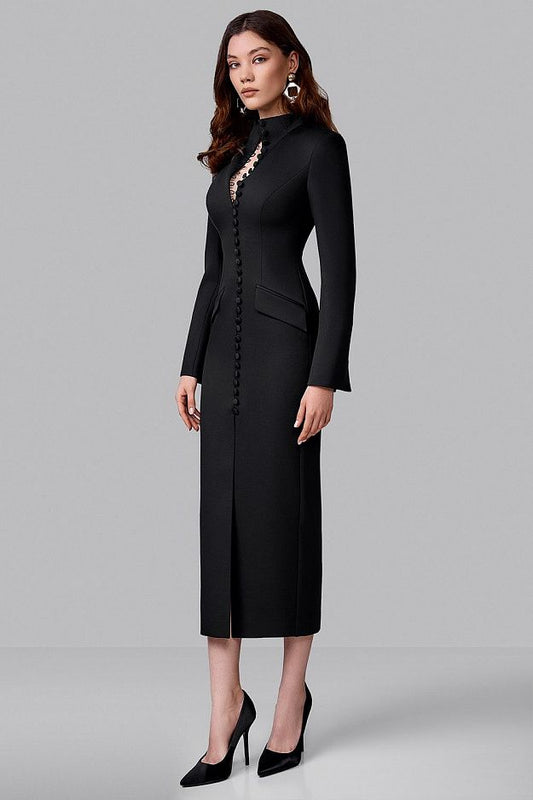 Fitted Midi Dress with Button Front