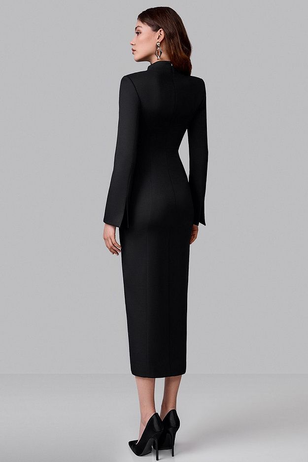 Fitted Midi Dress with Button Front