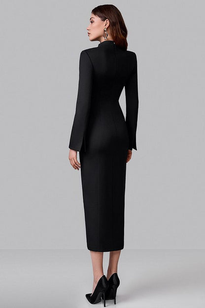 Fitted Midi Dress with Button Front