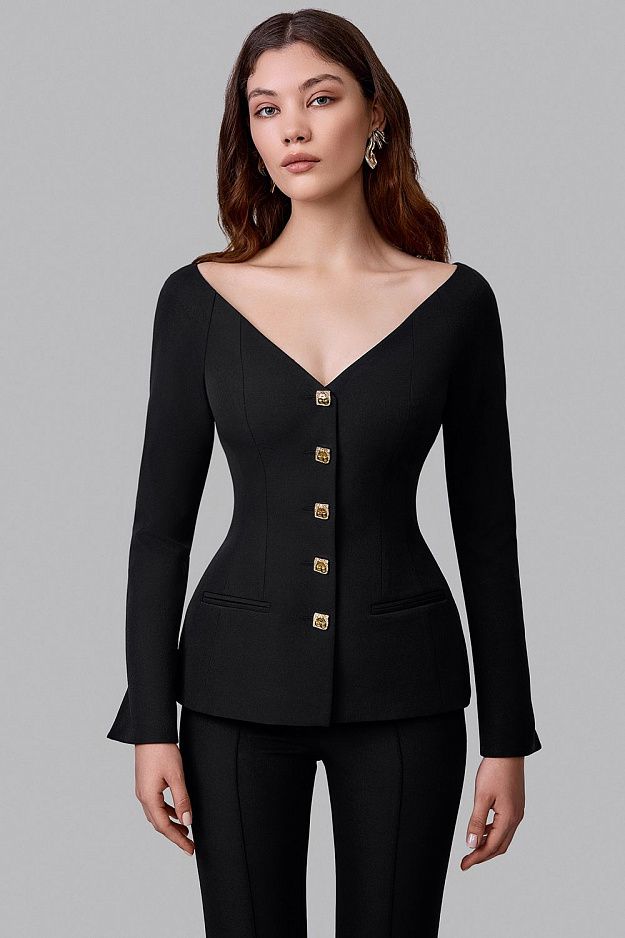 Fitted Blazer with Statement Neckline