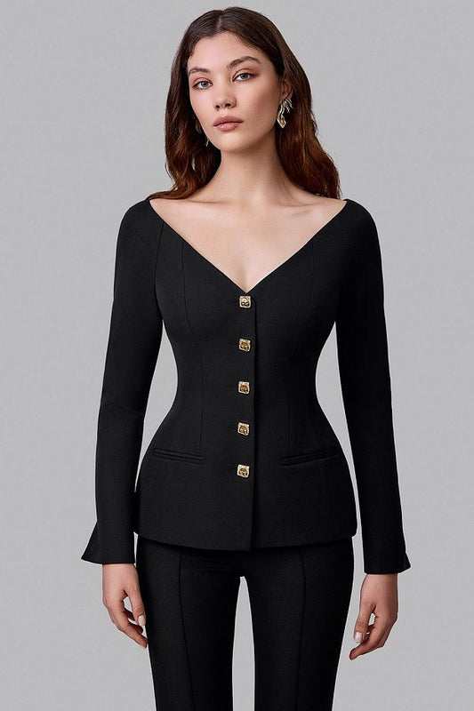 Fitted Blazer with Statement Neckline