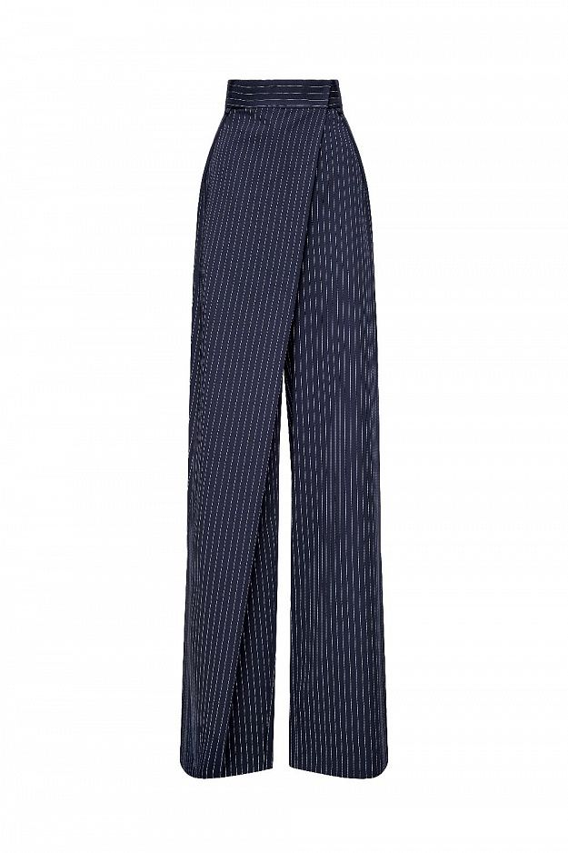 High-Waisted Striped Wrap Trousers