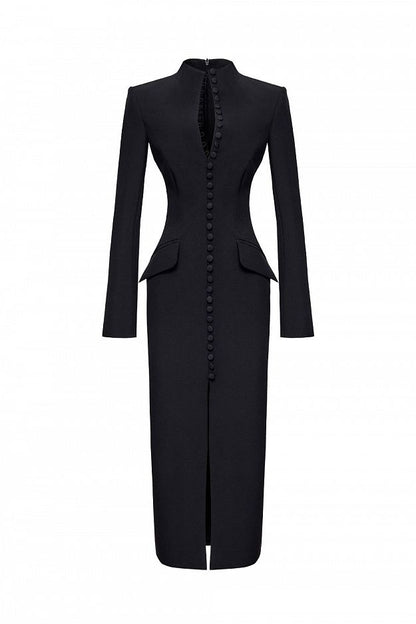 Fitted Midi Dress with Button Front