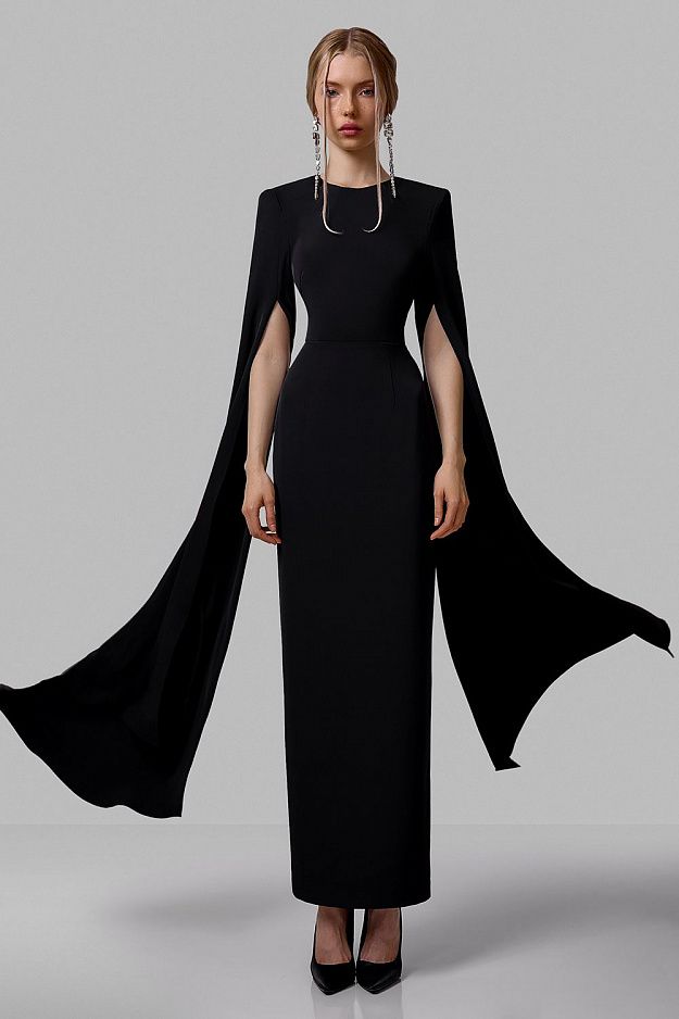 Elegant Cape Sleeve Midi Dress