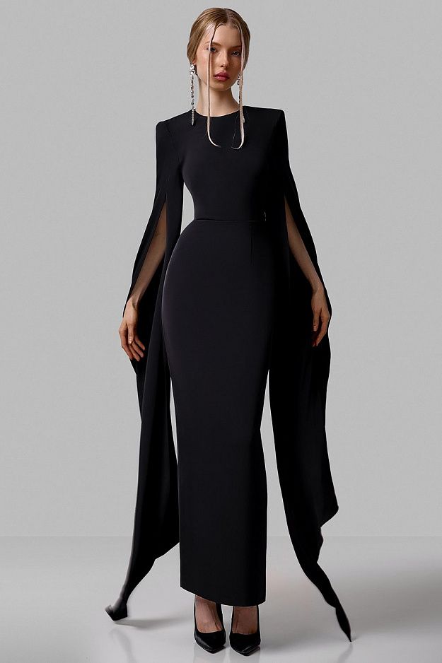 Elegant Cape Sleeve Midi Dress