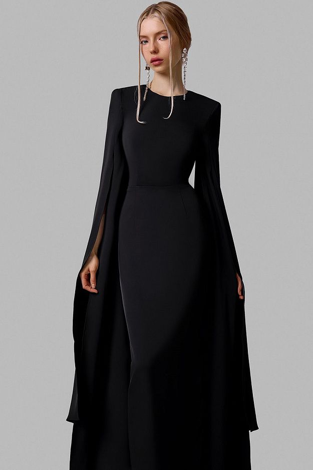 Elegant Cape Sleeve Midi Dress