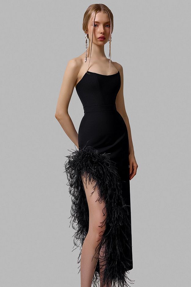 Dress with Natural Ostrich Feathers