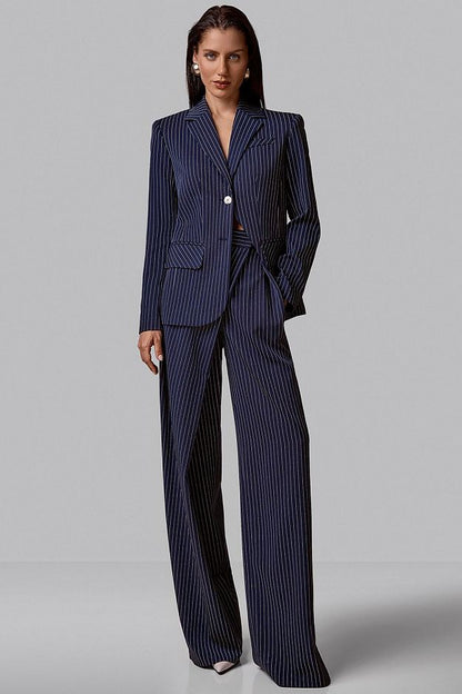 High-Waisted Striped Wrap Trousers